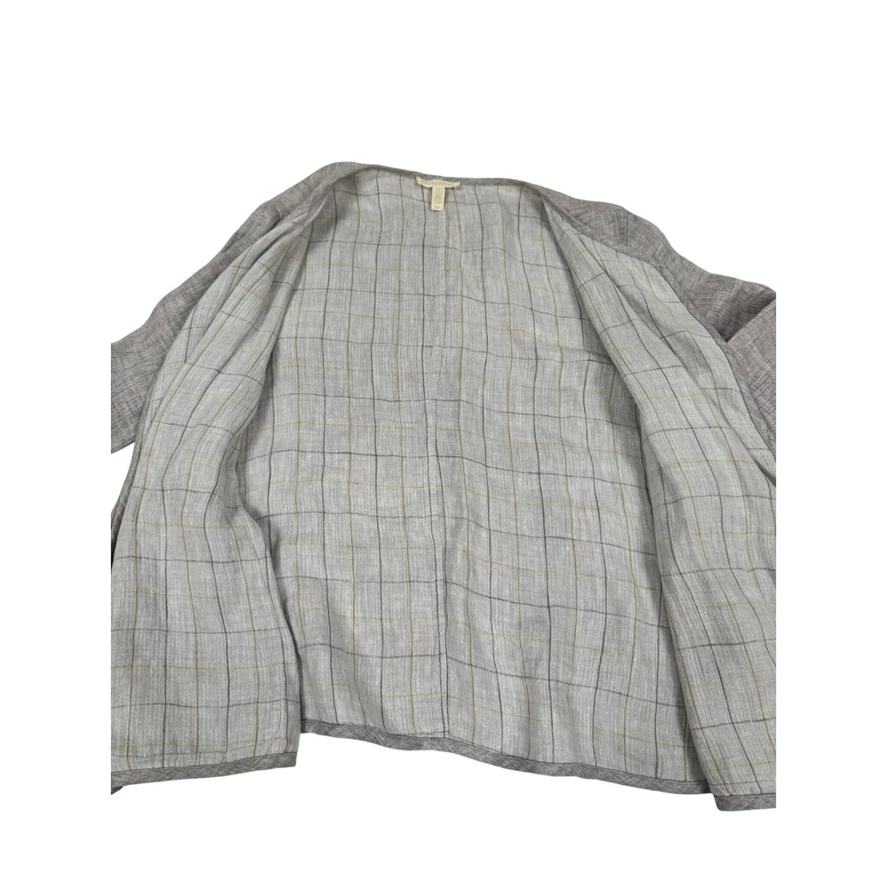 Eileen Fisher Grey Linen Blend Open Front Cardigan Jacket Small Pockets - Picture 5 of 10